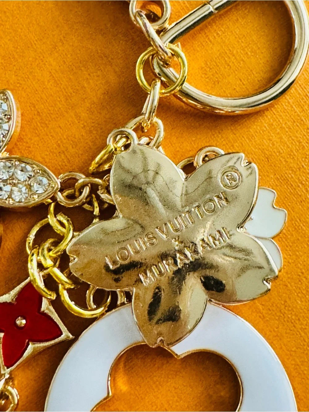 LV RARE Murakami Stamped Hardware & Fashion Accents on Gold Key Chain/Bag Charm